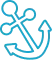 Bright blue icon in the shape of an abstract organic silhouette on a dark gray background.